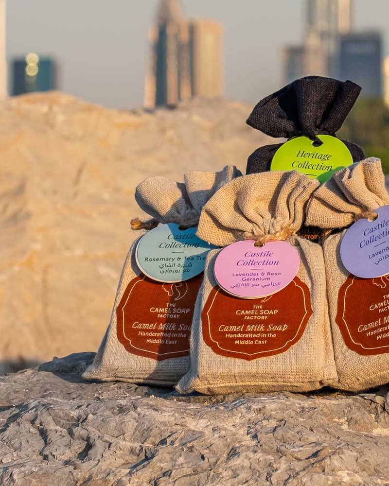 Soaps on beach in front of Dubai City