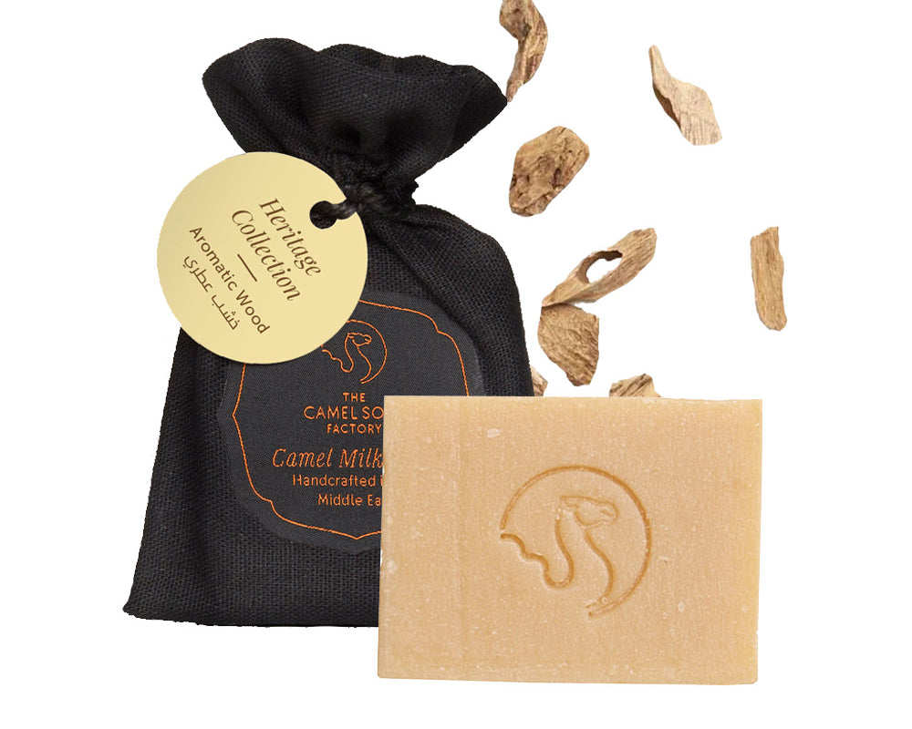 Aromatic Wood Heritage Soap Bar with ingredients and soap bar front