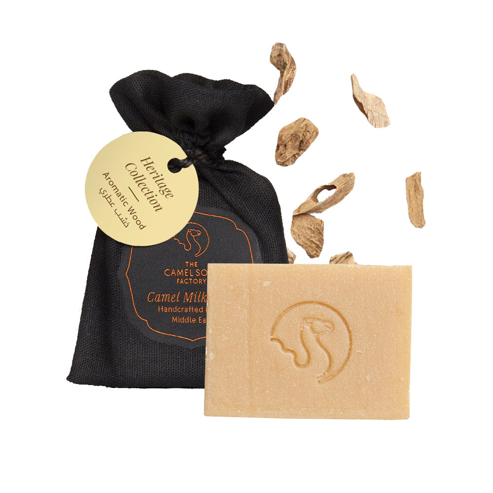 Aromatic Wood Heritage Soap Bar with ingredients and soap bar front