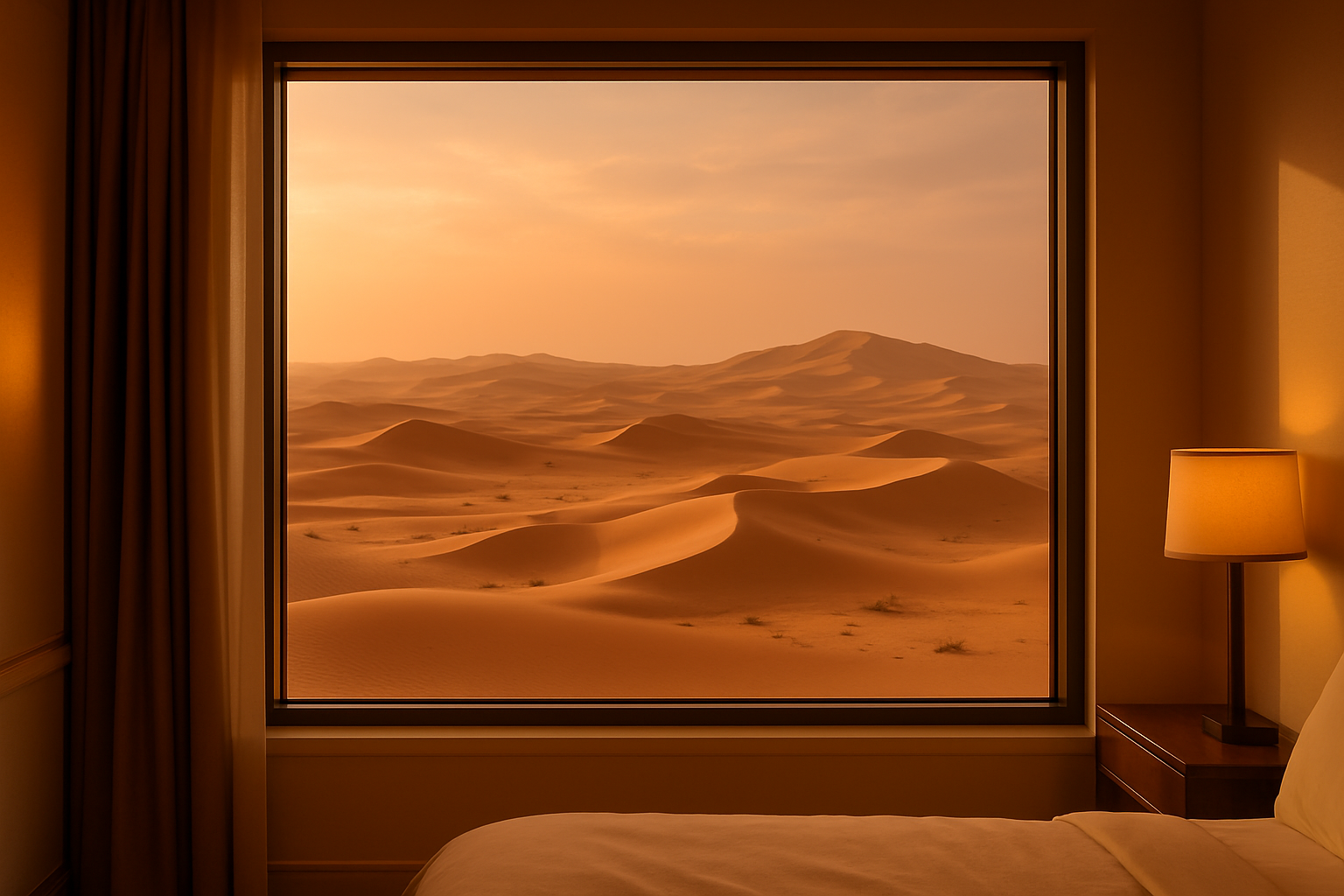 Middle Eastern Desert view through a hotel window